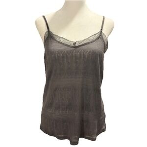 American Eagle Womens Y2K 2010 Lace Trim Tank Top Coquette Gray Size Medium